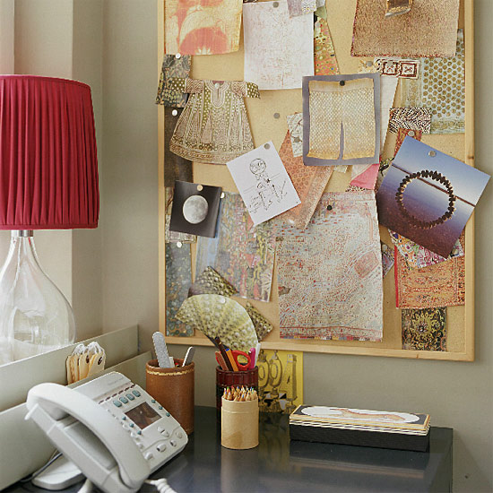 Home office with noticeboard