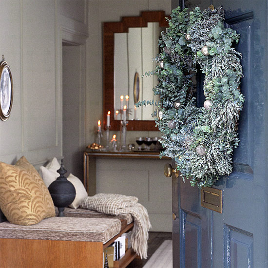 Hallway and front door with Christmas decorations | housetohome.co.uk