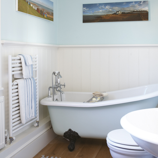 Small pale blue bathroom Blue and white bathroom | Small bathroom design ideas | Bathroom decorating ideas | Bathroom storage | PHOTO GALLERY | Housetohome