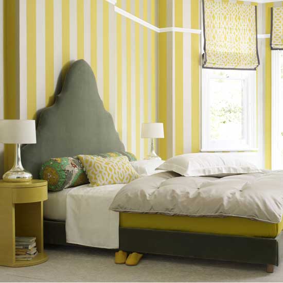 Yellow striped bedroom 