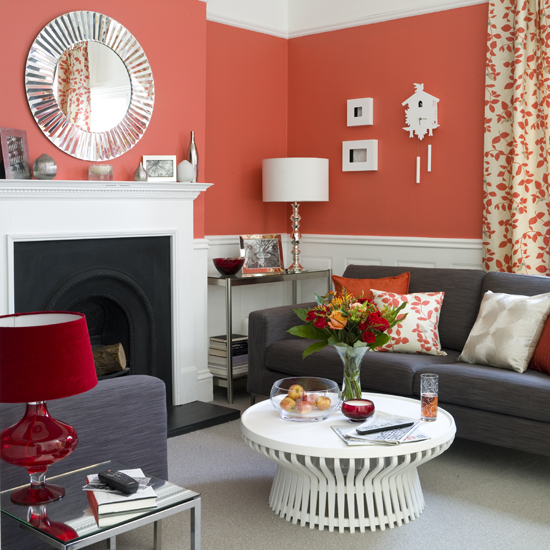 Bold coral living room Bold coral living room IH - housetohome