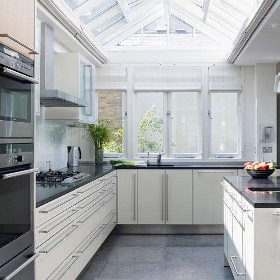 Compact kitchen extension White kitchen with skylight | Kitchen extensions - 25 of the best | Kitchen planning | Beautiful Kitchens | PHOTO GALLERY