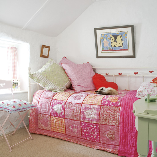 Girl's bedroom on country-style with pink bedding