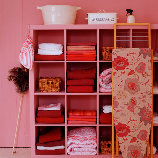 Pink utility room Laundry linen cupboard | Utility rooms | laundry room design ideas | PHOTO GALLERY