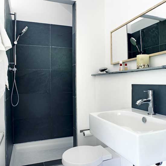 Small black and white shower room Small monochrom shower room | Small bathroom design ideas | Bathroom decorating ideas | Bathroom storage | PHOTO GALLERY | Housetohome