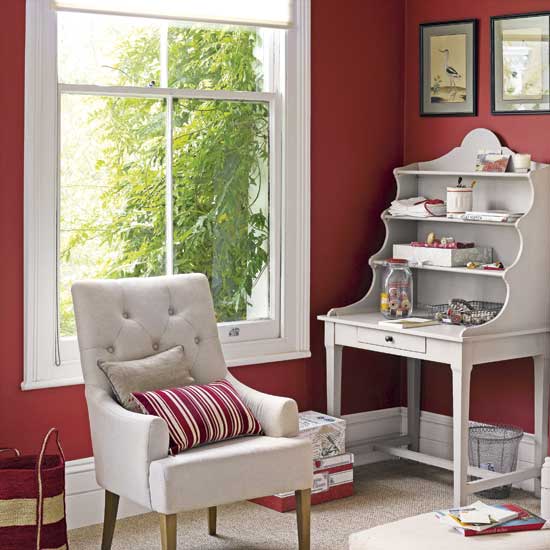 Vibrant red walls home office | Country-style home offices | home office | country-style decorating | image | housetohome.co.uk