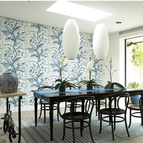 Blue and white dining room Blue and white dining room | Wallpaper ideas | Dining room furniture | Dining table | Dining chairs | Patterned wallpaper | PHOTO GALLERY | Housetohome.co.uk
