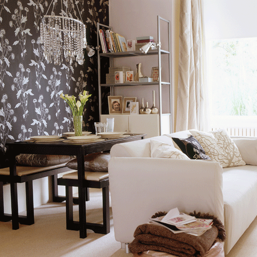 Open-plan dining room Open-plan dining room | Wallpaper ideas | Dining room furniture | Dining table | Dining chairs | Patterned wallpaper | PHOTO GALLERY | Housetohome.co.uk