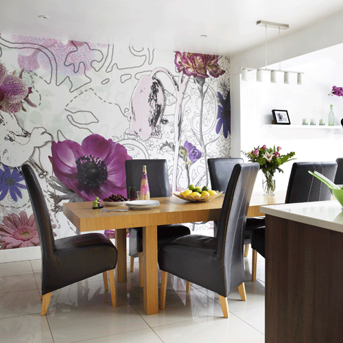 Dining room feature wall Dining room feature wall | Wallpaper ideas | Dining room furniture | Dining table | Dining chairs | Patterned wallpaper | PHOTO GALLERY | Housetohome.co.uk