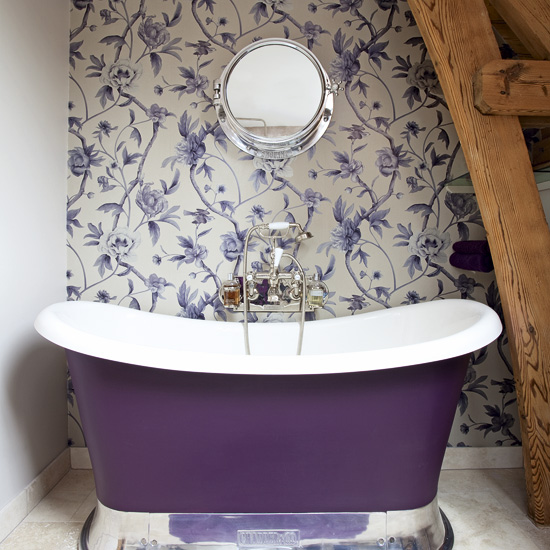 Opulent bathroom with purple accents | colourful bathroom ideas | bathroom ideas | PHOTO GALLERY | Housetohome.co.uk