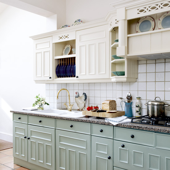 Simple Pastel Coloured Kitchens for Large Space