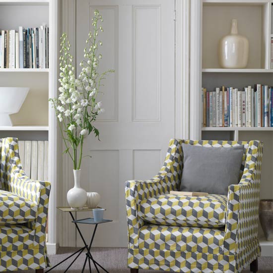 Edwardian-style armchair with geometric upholstery | Traditional living rooms - 10 of the best | Traditional living rooms | Living room ideas | GALLERY | Housetohome