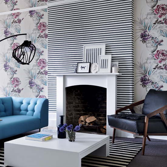 Living room with stripes and florals | Living room designs | Wallpaper | image | Housetohome