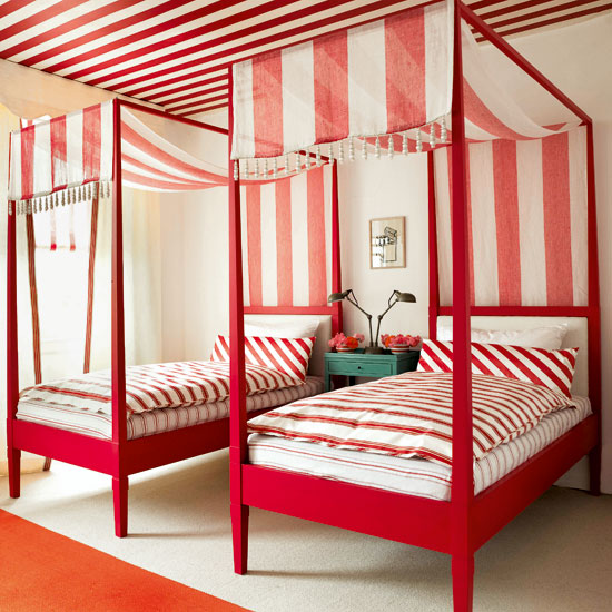 Red striped twin bedroom | Bedroom designs | Beds | image | Housetohome