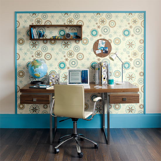 Wallpaper to define a workspace Home office wallpaper idea | Wallpaper ideas for living rooms | Living room ideas | PHOTO GALLERY