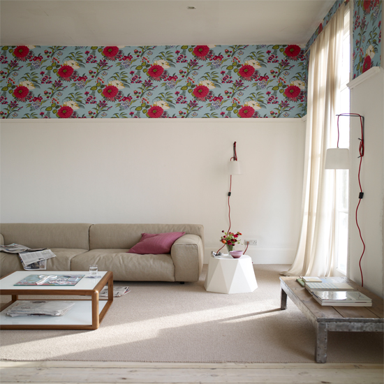 Living room with wide floral wallpaper boarder Floral living room wallpaper border | Wallpaper ideas for living rooms | Living room ideas | PHOTO GALLERY