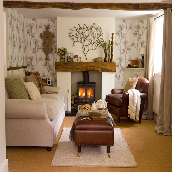 Living room wallpaper with nature pattern Rustic country living room wallpaper | Wallpaper ideas for living rooms | Living room ideas | PHOTO GALLERY