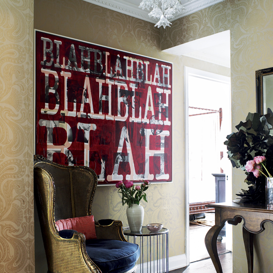 Hallway with bold wall art Hallway designs Artwork housetohome.co.uk