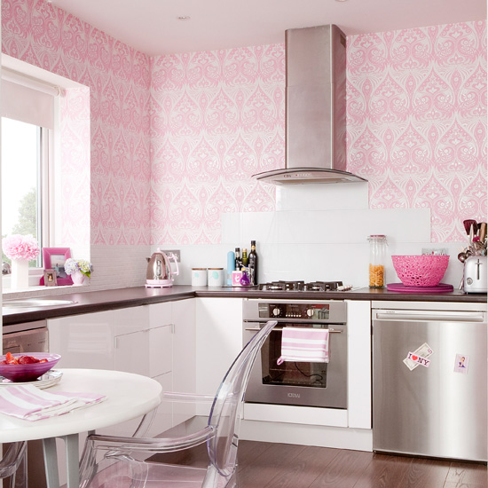 Pink girlie kitchen wallpaper | Kitchen wallpaper ideas | Kitchen wallpaper | PHOTO GALLERY