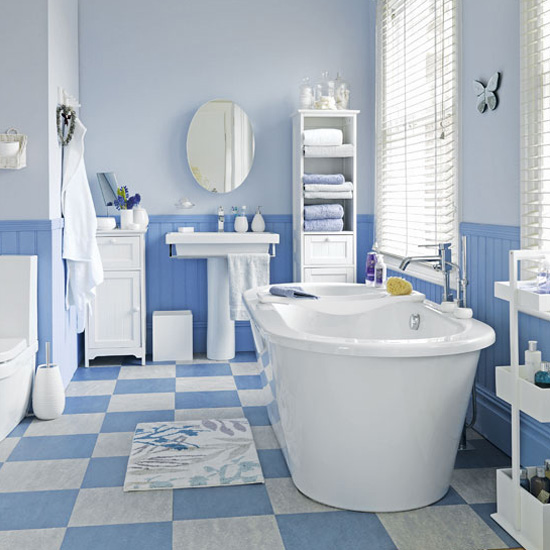 Coastalstyle blue and white floor tiles  Bathroom tile 