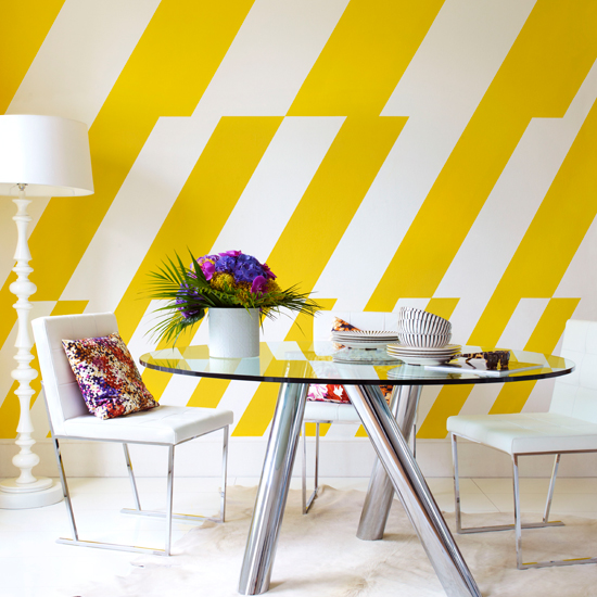 Yellow stripy wallpaper dining room | Dining rooms | Dining room ideas - 10 quirky designs | PHOTO GALLERY