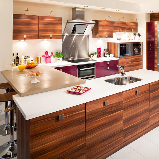 Berry and wood effect kitchen | mixed finish kitchens | kitchen ideas | kitchens | kitchen decorating | kitchen decorating ideas | housetohome