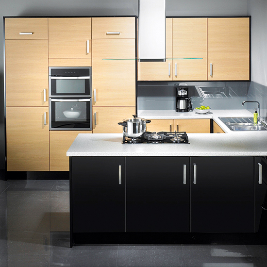 Black gloss and blonde oak kitchen | mixed finish kitchens | kitchen ideas | kitchens | kitchen decorating | kitchen decorating ideas | housetohome
