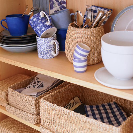 Shelves with woven baskets | Kitchen shelving - 10 of the best ideas | Kitchen storage | Beautiful Kitchens | PHOTO GALLERY