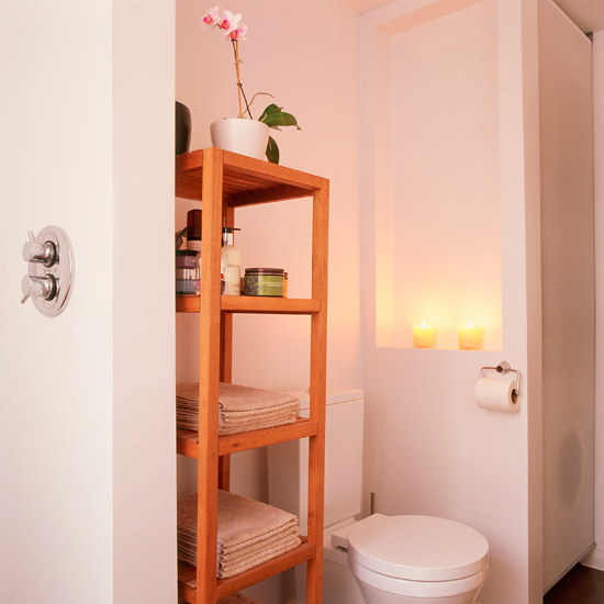 Bathroom storage | Open-plan batchelor house | House tour | Ideal Home | PHOTO GALLERY