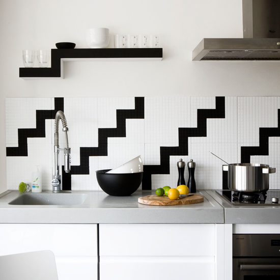 Zig-zag wall tiles | Black and white kitchens - 10 of the best | Kitchen design ideas | PHOTO GALLERY | Livingetc