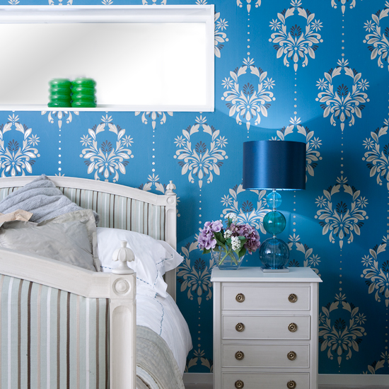 Glamorous blue damask boudoir | Eco-friendly Scandinavian house tour | Ideal Home Show 2011 | Decorating with colour | PHOTO GALLERY | Housetohome