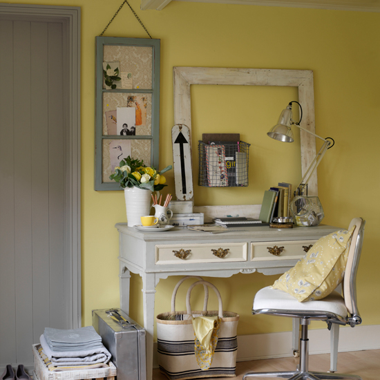 Yellow and grey office area | | Adding colour to a home office | Decorating with colour | PHOTO GALLERY | Housetohome