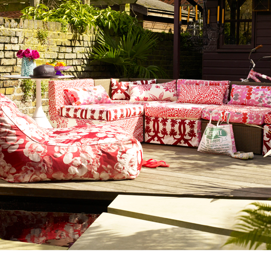 Red patterned garden seating | colourful garden ideas | how to add colour to your garden | colour week | housetohome
