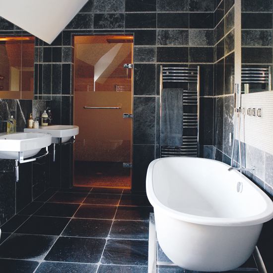 Tiled bathroom with shower room Tiled bathroom with shower room | black and white bathroom | monochrome bathroom ideas | bathroom decorating inspiration | housetohome