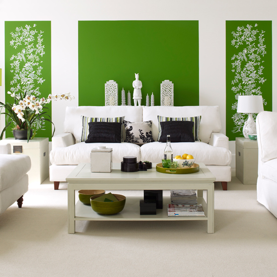 Bold wall stencil in bright green | 10 ways with stencils | Easy stencilling ideas | PHOTO GALLERY