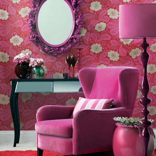 Purple floral living room Purple floral living room | Colourful living room | Floral wallpaper | Image | Housetohome