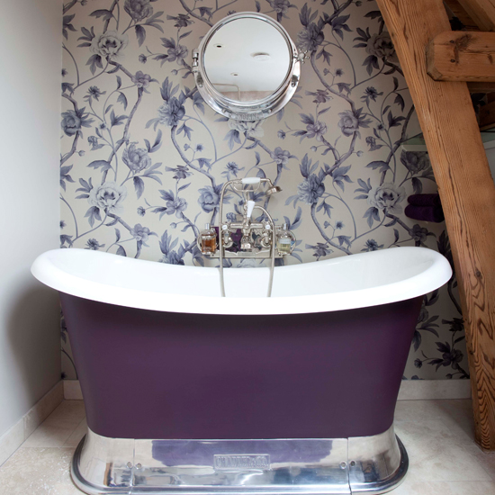Purple and floral bathroom | Converted church | House tour | PHOTO GALLERY | Housetohome