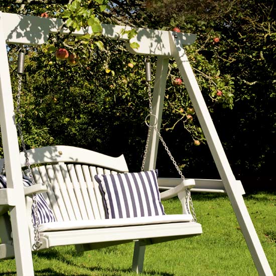 Harmony fan back swing seat, col Hardwick White, £1,199 including frame, Sitting Spiritually.