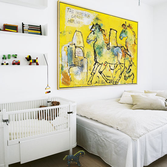 Guest bedroom with original artwork | step inside a cool Danish loft apartment | modern home ideas | house tour | housetohome