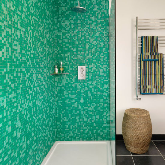 Green mosaic bathroom shower | Shower room decorating ideas | PHOTO GALLERY | Housetohome