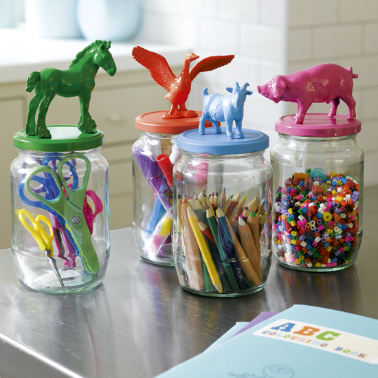 Organise a crafts cupboard with glass jars | Kids’ playroom ...