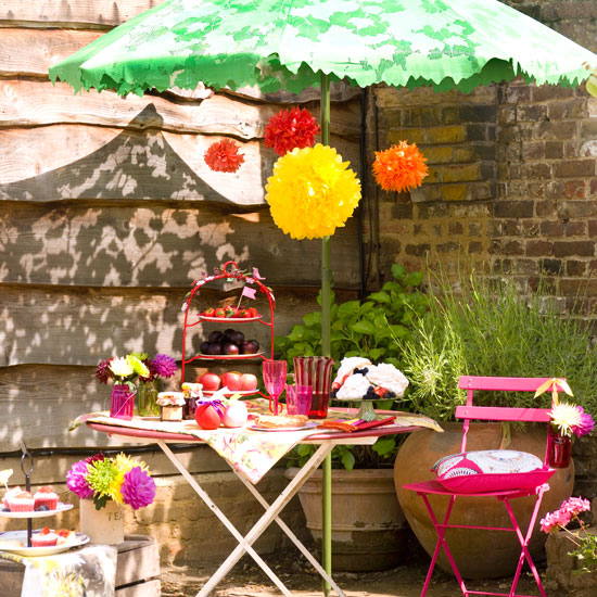 Summer garden with picnic table 