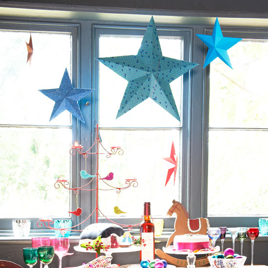 Paper stars make an eyecatching window display.
