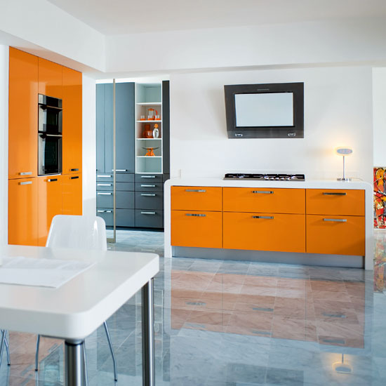 Orange kitchen | Kitchen colour schemes | Bright kitchens | Beautiful Kitchens