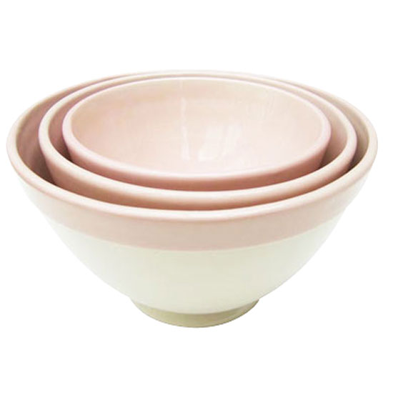 Pink mixing bowls from Susie Watson Designs