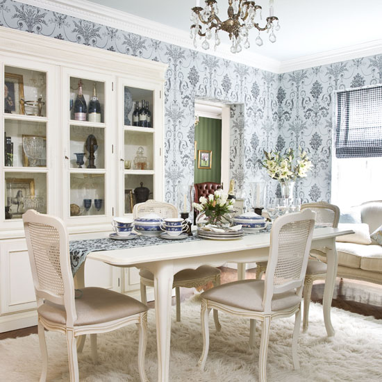 Pale blue printed wallpaper | Dining room wallpaper ideas | PHOTO GALLERY | 25 Beautiful Homes | Housetohome