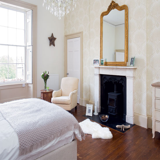 Romantic bedroom with fireplace