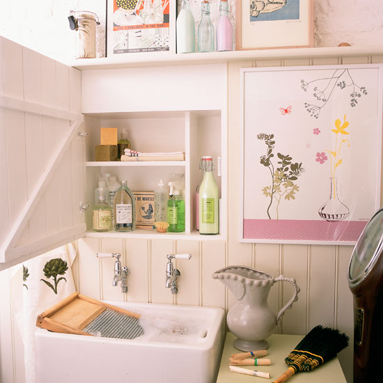 Classic white utility room with belfast sink and floral picture | Storage | Housetohome | Decorating ideas | PHOTOGALLERY