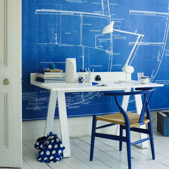 Simple space Blue and white home office with white wooden floor | Study | Workspace | Decorating ideas | Housetohome | PHOTO GALLERY
