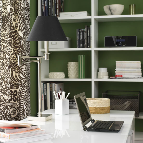 Functional lighting Home office with green paint and white laquer table | Study | Workspace | Decorating ideas | Storage | Housetohome | PHOTO GALLERY